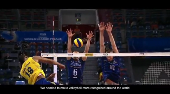 volleyball spike ball being blocked by defenders